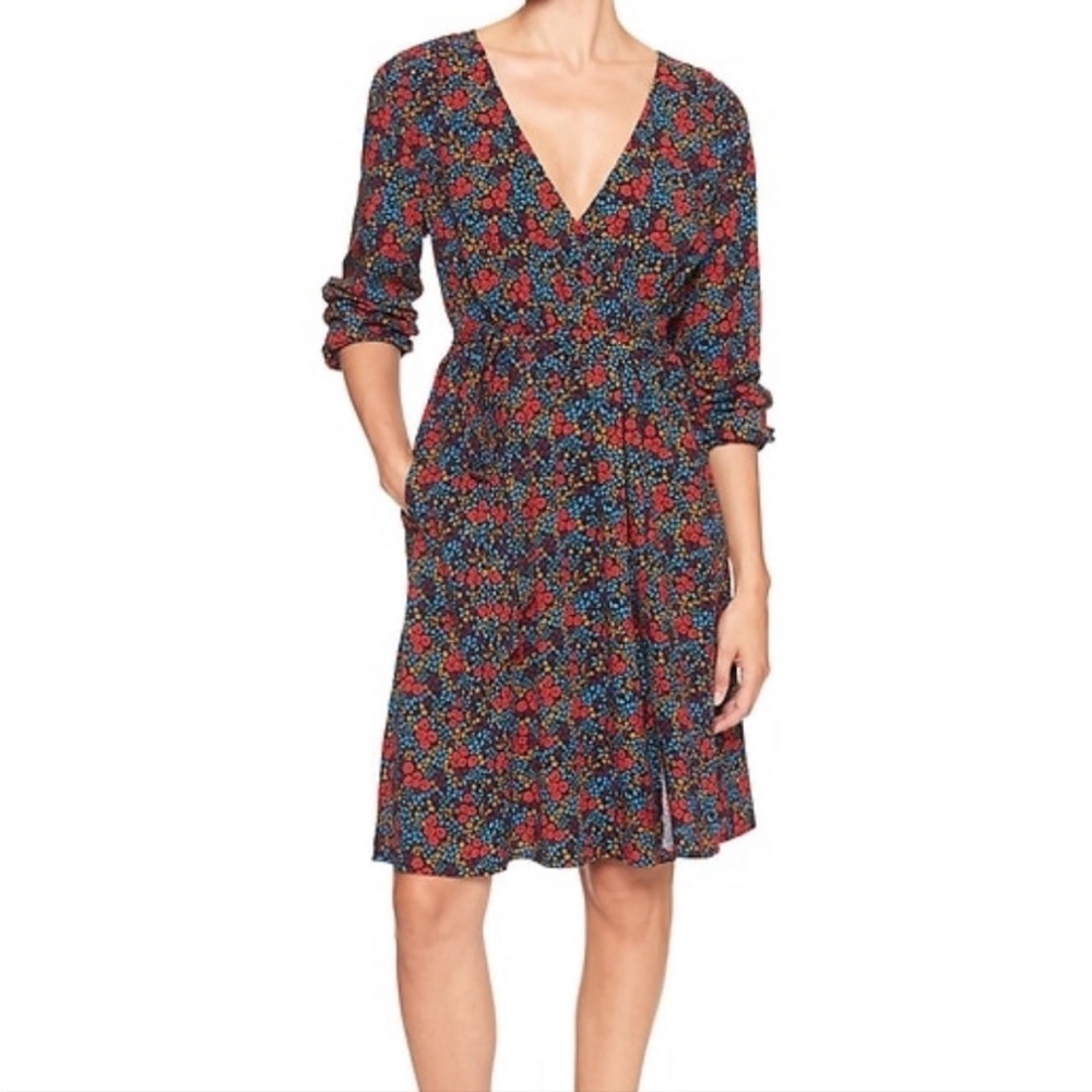 Gap Small Vibrant Floral Print Wrap Long Sleeve Dress